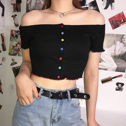 Off-Shoulder Navel Top, Free Products, Fashion Sinners
