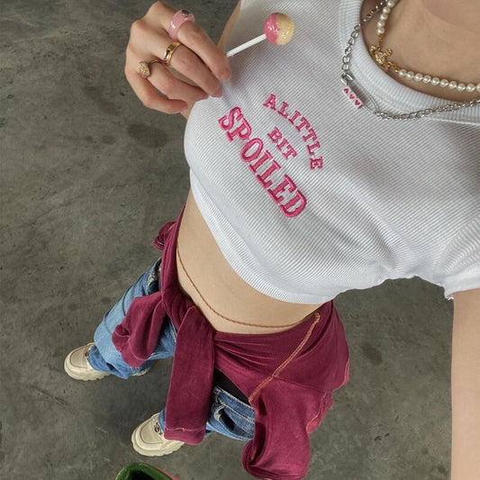 A little bit spoiled crop top (printed letter in pink color)
